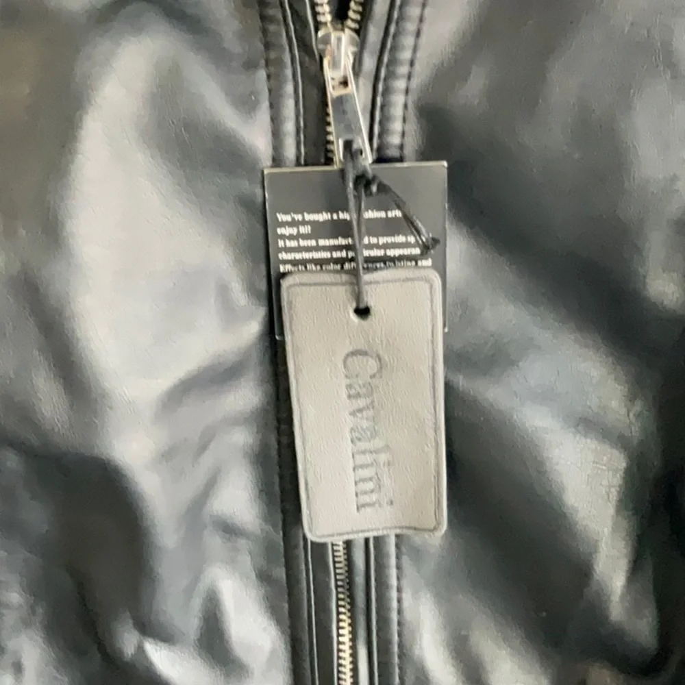 Calvin Klein Black Leather Jacket with Zippered Front and Fitted Waist - Picture 3 of 8